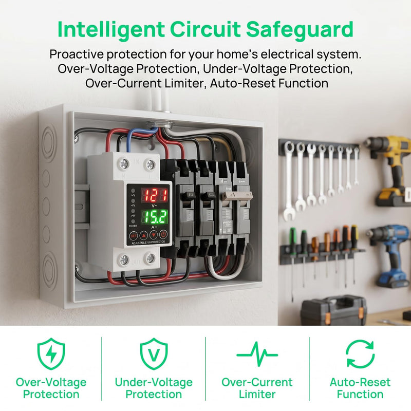 63A Smart Voltage Protector 110V 220V, LCD Display, Adjustable Over/Under Voltage Protection, DIN Rail Mount, 2 Pack 63A 2pcs