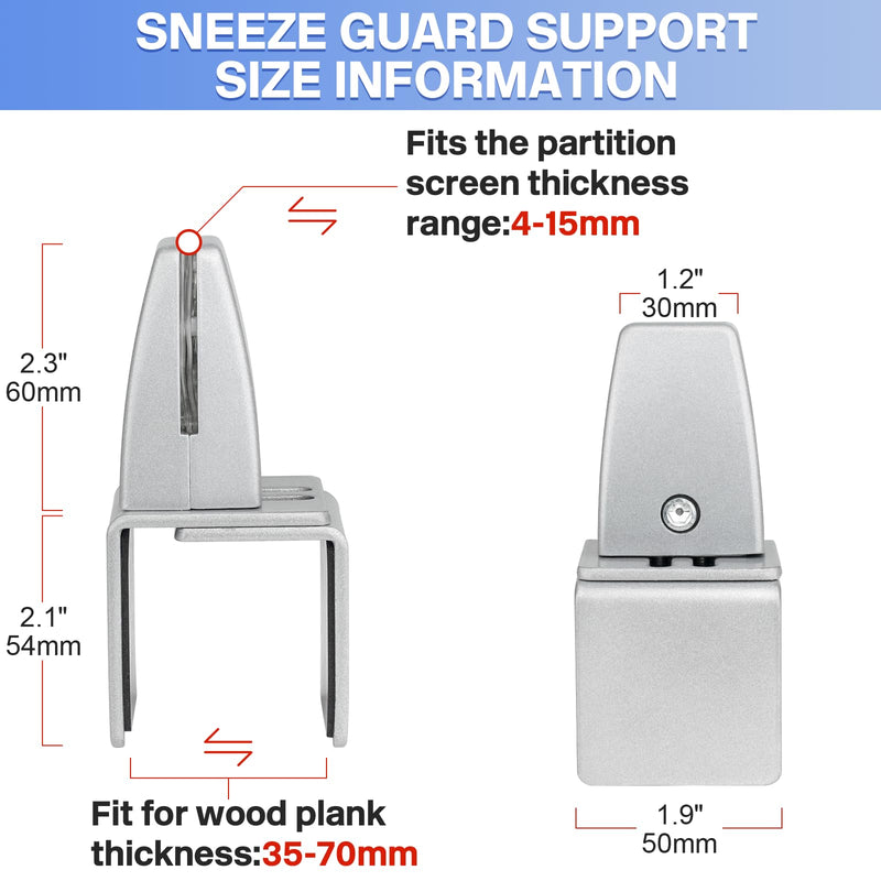 2 Packs Sneeze Guard Support, Aluminum Vertical Partition Board Clamp, Acrylic Desk Divider Support Clamp, Desk Shield Privacy Panel Clamps for Clear Shield for Countertop Reception Downclamp & 2pcs