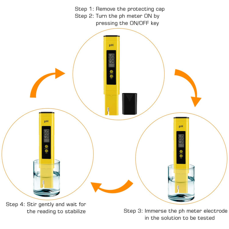 PH Meter for Water Hydroponics Digital PH Tester Pen 0.01 High Accuracy Pocket Size with 0-14 PH Measurement Range for Household Drinking, Pool and Aquarium (2, Yellow, Normal) 2