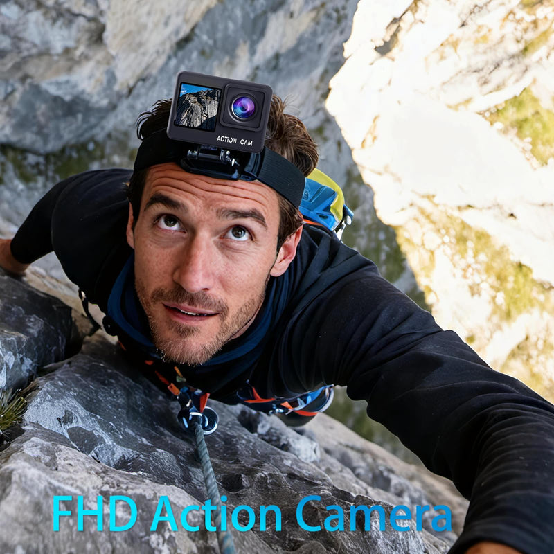 Dual Screen Action Camera, 1080P 16MP Waterproof Camera, Black | 40M Underwater Camera, with 2x1050mAh Batteries, 16GB Card & Full Accessories for Helmet, Bicycle,etc. 16.0 GB