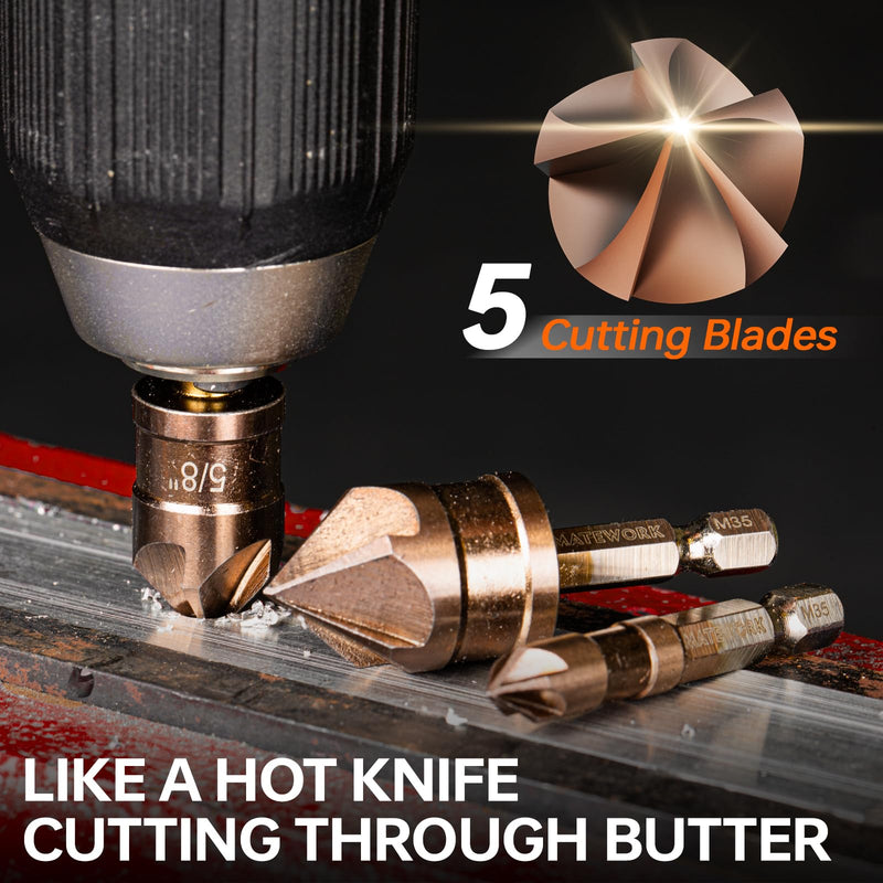 Countersink Drill Bit Set, M35 Cobalt HSS Countersink Drill Bits 6 Pieces 1/4 Inch Quick Change Hex Shank for Metal, Wood, Stainless Steel, Carbon Steel