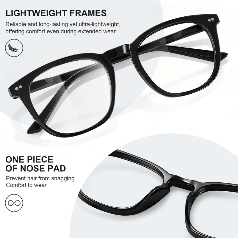 2 Pack Blue Light Glasses for Women Men, Clear Lens Blue Light Blocking Glasses with Lightweight Computer Glasses A01-black / Clear