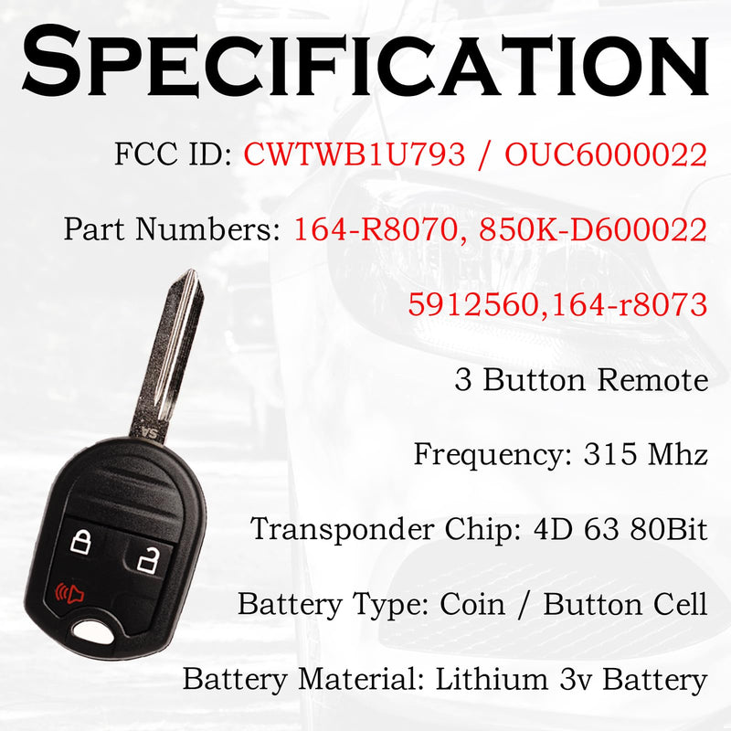 Keyless Entry Remote Control Key Fob Replacement Fits for 2004-2014 Ford F-150 F150 2004-2016 F-250 F250 F-350 F350 Super Duty Edge Explorer Escape Fusion Ranger Monterey Mariner CWTWB1U793