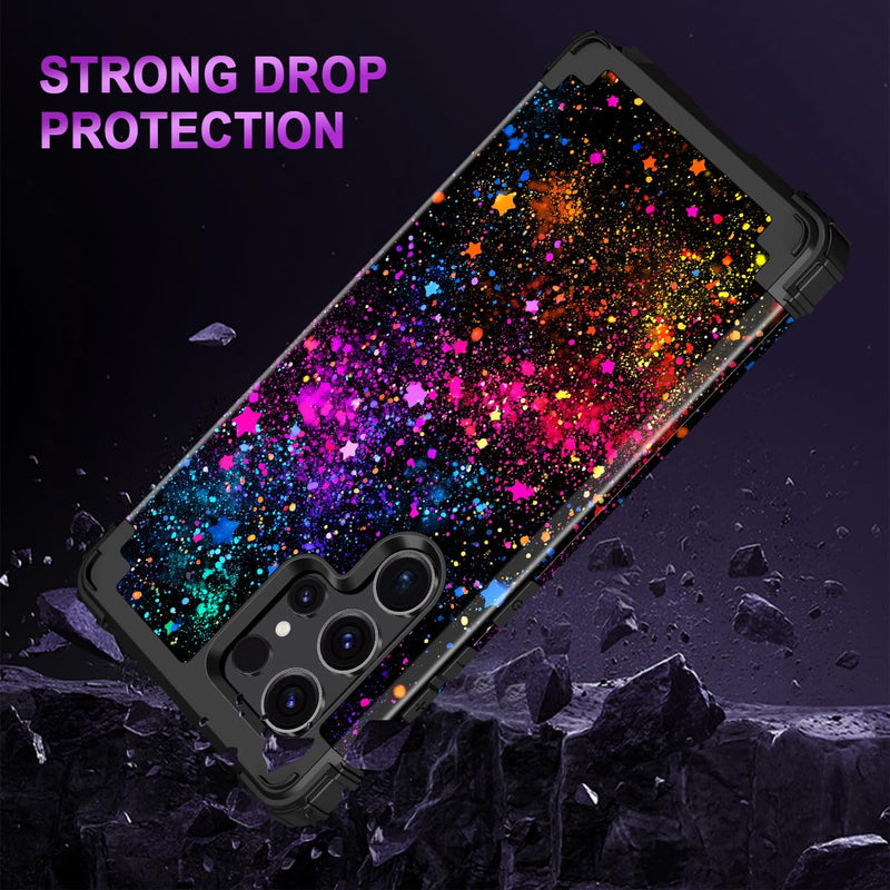 Casetego for Galaxy S23 Ultra Case,Glow in The Dark Three Layer Heavy Duty Sturdy Shockproof Full Protection Rugged Hard PC+Soft TPU Bumper Case for Samsung Galaxy S23 Ultra 5G 6.8 inch,Colorful Sky All Black Colorful Sky-Glow in the Dark