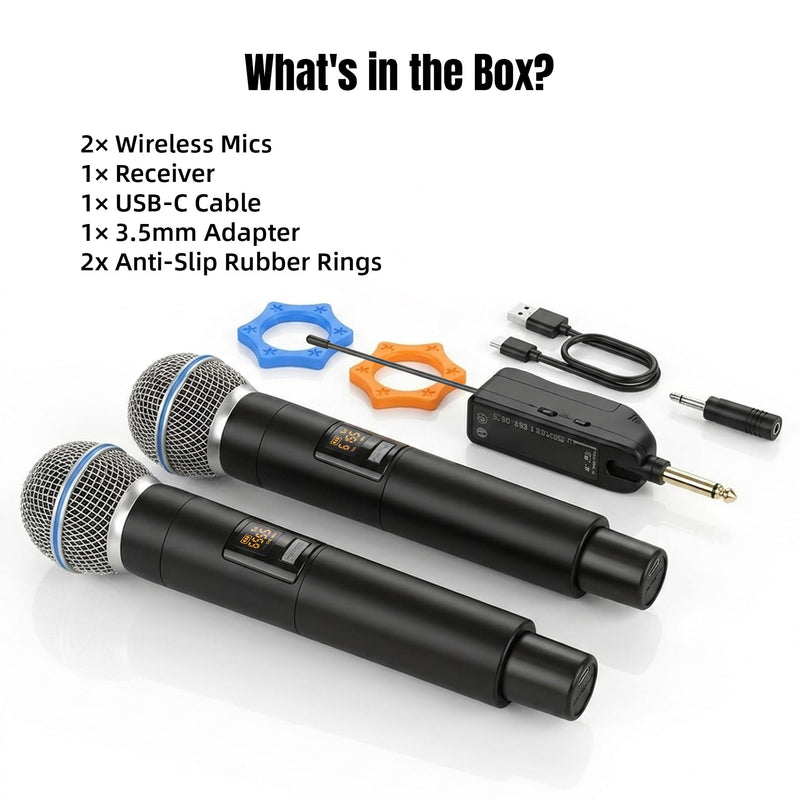 Wireless Karaoke Microphone, Dual Wireless Microphone 2.4G 492 ft Range, Handheld Microphone Wireless Set, Microphone for Karaoke Machine, PA Speaker, Mixer, Microphone for Singing