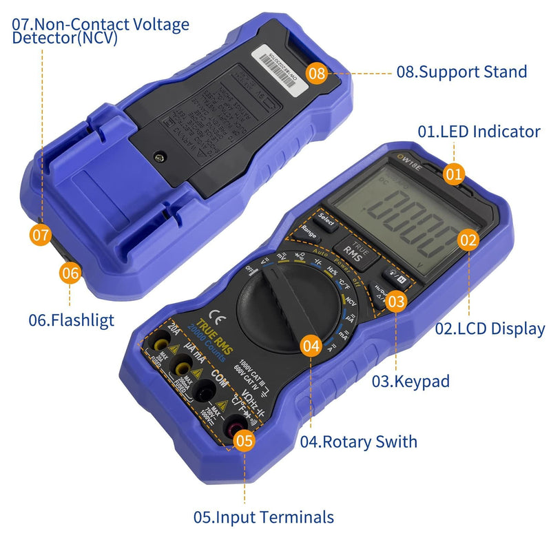 OWON OW18E Bluetooth Digital Multimeter, 20000 Counts True RMS Voltmeter, Auto-Ranging Current Amp Resistance Diodes Continuity, Data Logger, Thermometer, Offline Recording O-18E