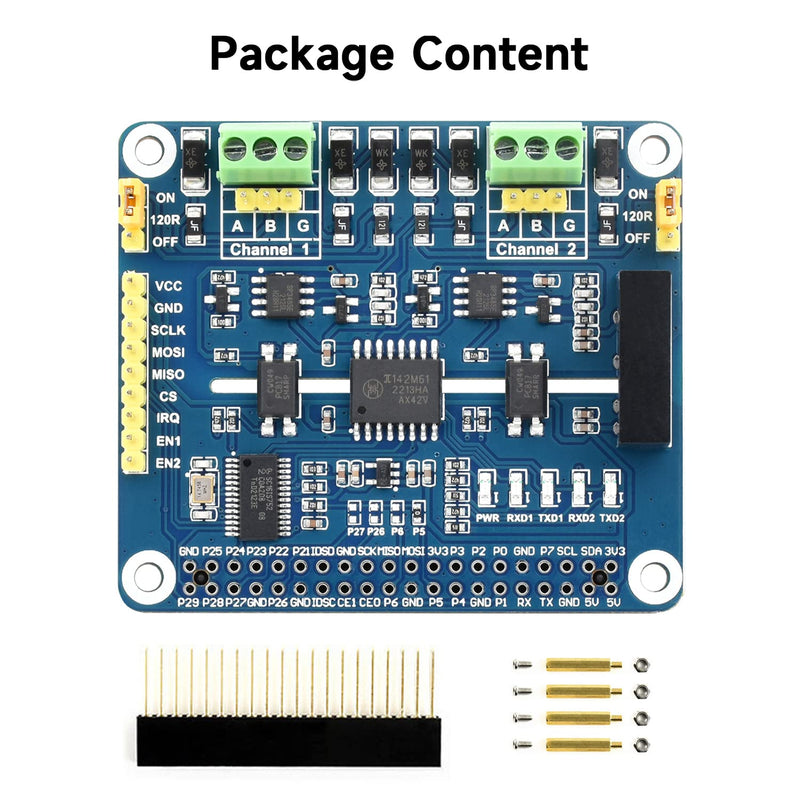 Waveshare 2-Channel Isolated RS485 Expansion HAT, Compatible with Raspberry Pi 5/4B/3B/Zero/Zero W/Zero 2W/Pico/Pico W/Pico WH, SC16IS752+SP3485 Solution with Multi Onboard Protection Circuits