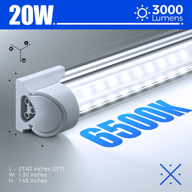 Barrina LED Shop Light 2FT, 20W 3000LM 6500K, T8 LED Light Fixture, Clear Cover, Ceiling and Utility Linkable Tube Lights for Room, Garage, Workbench, Warehouse, 2 Packs 2FT-2 Packs