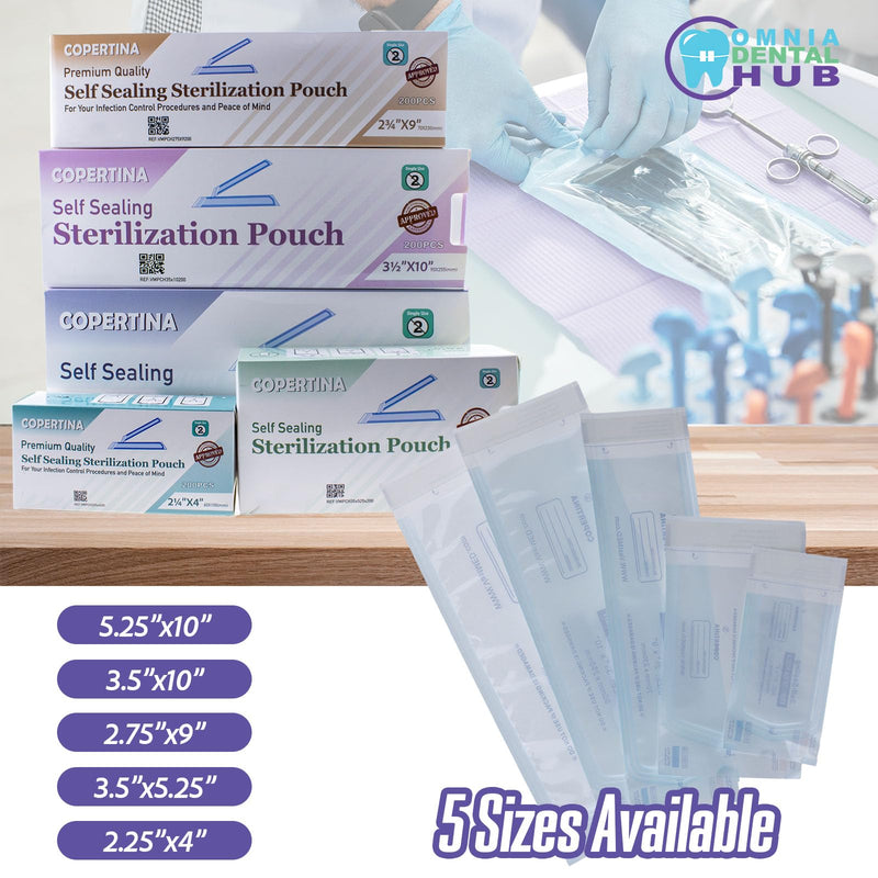 Omnia 1000 Pcs Self Sealing Sterilization Pouches 3.5” x 10” | Dual Indicators Autoclave Sterilizer Bags for Dental Medical Instruments Clean Tools 3.5x10"