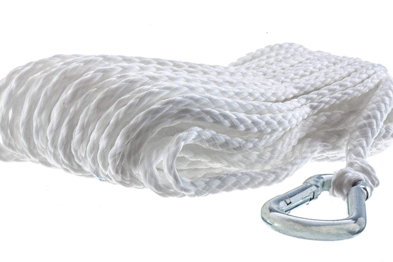 Attwood Hollow Braided Polypropylene Anchor Lines White 1/4-Inch x 50-Feet 1/4" x 50' - Snap Hook
