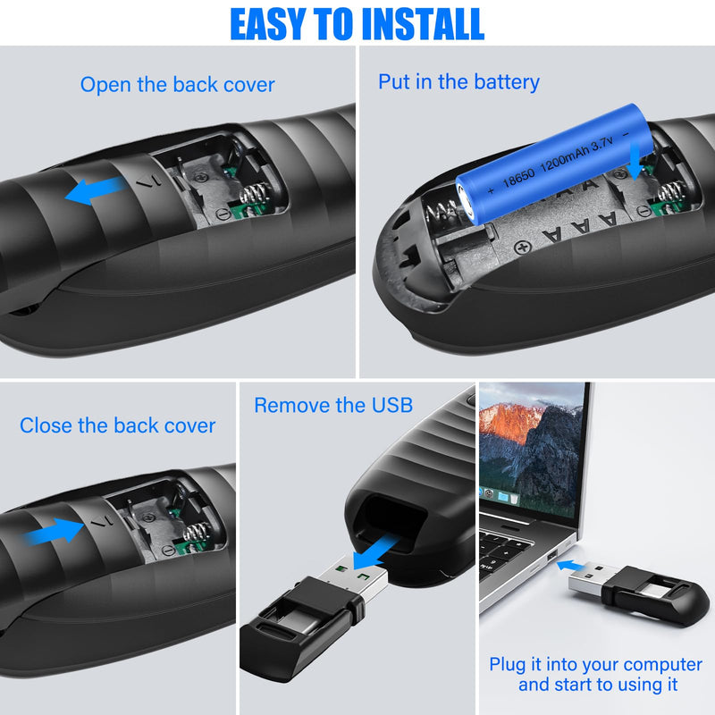2-in-1 USB TYPE-C Presentation Clicker wireless Presenter Remote Clicker, Powerpoint Clicker Slide Advancer, Clicker for Powerpoint Presentations with Volume Control, Presentation Clicker for Computer F09 Red Lighjt + USB A/USB C