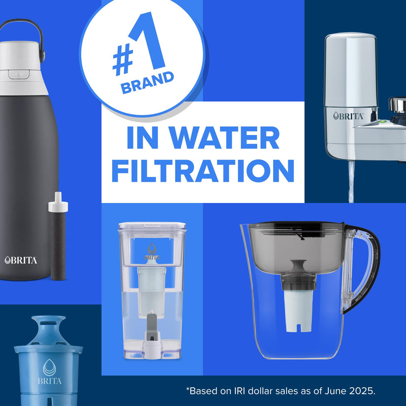 Brita Small 6-Cup Water Filter Pitcher with BritaPlus Filter, WQA NSF/ANSI Certified, Reduces 2X Contaminants vs. Standard, Removes Chlorine Taste & Odor, Reduces Zinc Copper Mercury, Stone Blue Plus