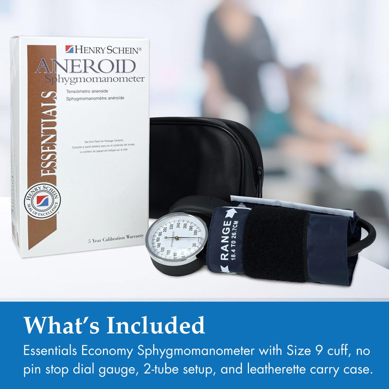 Henry Schein Essentials Childs Blood Pressure Monitor, Size 9 Cuff, 1 Ct | Manual Monitoring, Dial Display, +/-3mmHg Accuracy, Includes Leatherette Carrying Case, Latex, For Clinics & Home Use Child (Size 9)