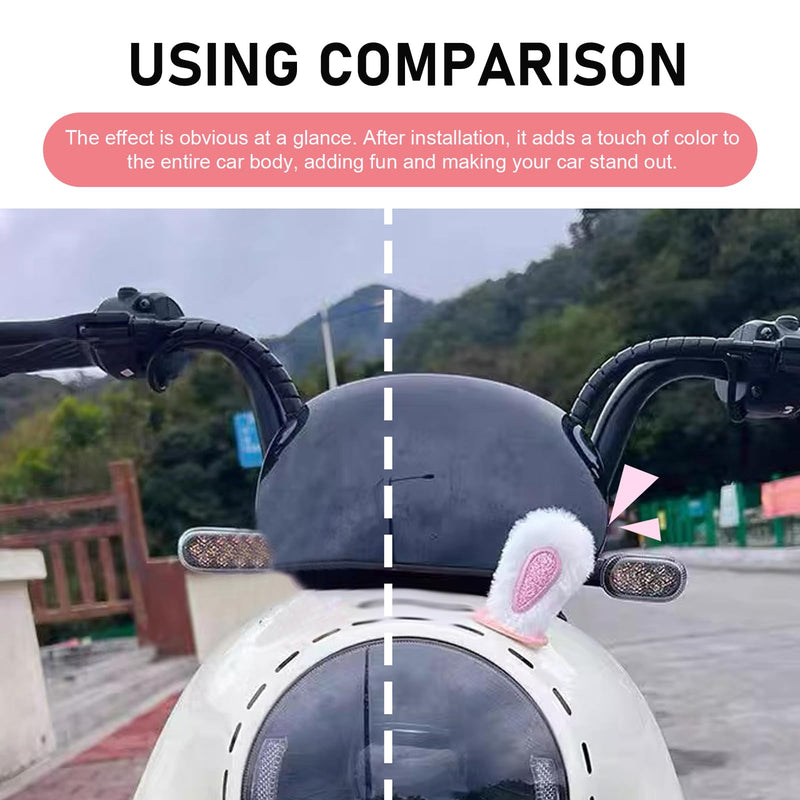 1 Set Car Rearview Mirror Small Ears, Multifunctional Cute Plush Bunny Ears Decoration, Broad Compatibility Rabbit Ears Ornament for Dashboard Helmet Rearview Mirror and More (White) 1 Set White