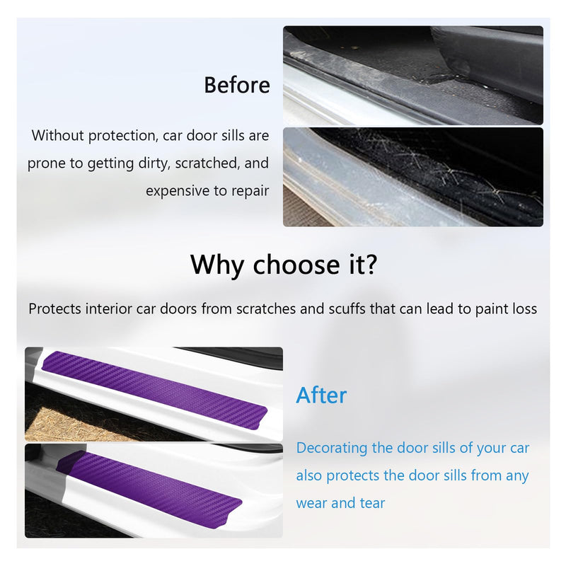 4 PCS Car Door Sill Protector, 3D Carbon Fiber Auto Door Entry Edge Guard Protection Trim, Anti-Scratch Threshold Cover Strips, Sill Protection Sticker for Car SUV Truck (Purple) 3D Purple
