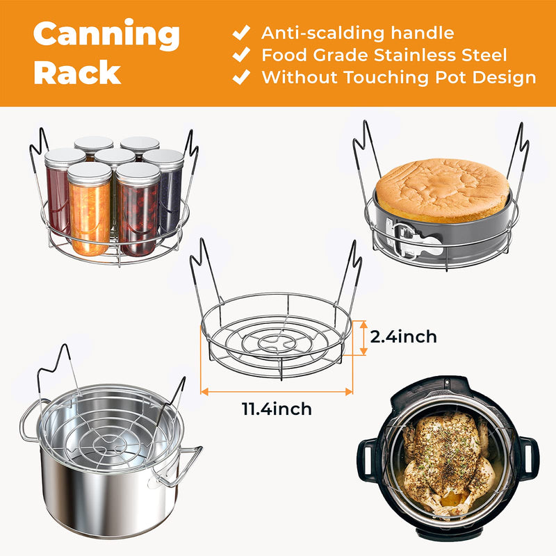 Pisol Canning Supplies Starter Kit, 7 Piece Canning Tools Set with Stainless Steel Rack, Wide Mouth Funnel, Kitchen Tongs, Jar Lifter, Magnetic Lid Lifter, jar Wrench, Bubble Popper Black
