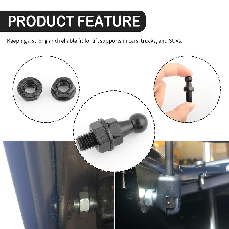 4PCS 10mm Ball Stud with Hardware Nuts,Carbon Steel Gas Spring Strut Studs 5/16-18 Thread x 3/5" Long Shank for Gas Struts Lift Supports,Sturdy Car Accessories Gas Strut Mount Studs (Black) Black