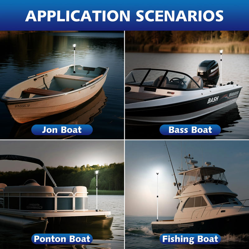 Boat Stern Light Anchor Light, 28"-48" Telescoping Pole Boat Lights LED with Base & Extra Bulb, Waterproof 3NM 360° All Round Marine Navigation Lights for Boats LED for Pontoon, Fishing, Bass Boats Sliver