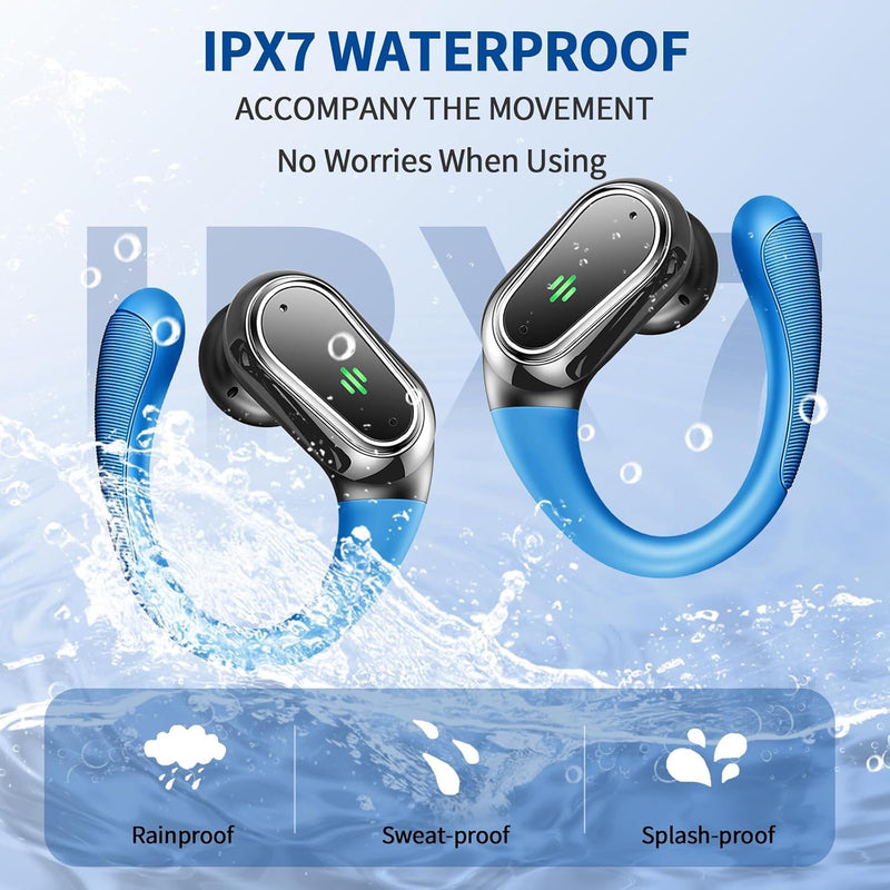 Wireless Earbuds, 2026 Bluetooth 5.4 Headphones, ENC Noise Canceling Mic | 60Hrs+ Stereo Wireless Headphones, IP7 Waterproof Bluetooth Earbuds, Sport Earhooks, Dual LED Display, for Workout, Running Loyal Purple