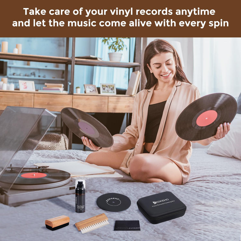 Vinyl Record Cleaning Kit: Complete 6-in-1 Record Cleaning Kit, Velvet Brush, Vinyl Record Brush Anti Static, Lps Cleaner, Record Cleaning Cloth, Label Protector, Storage Case - Revitalize Your Vinyl