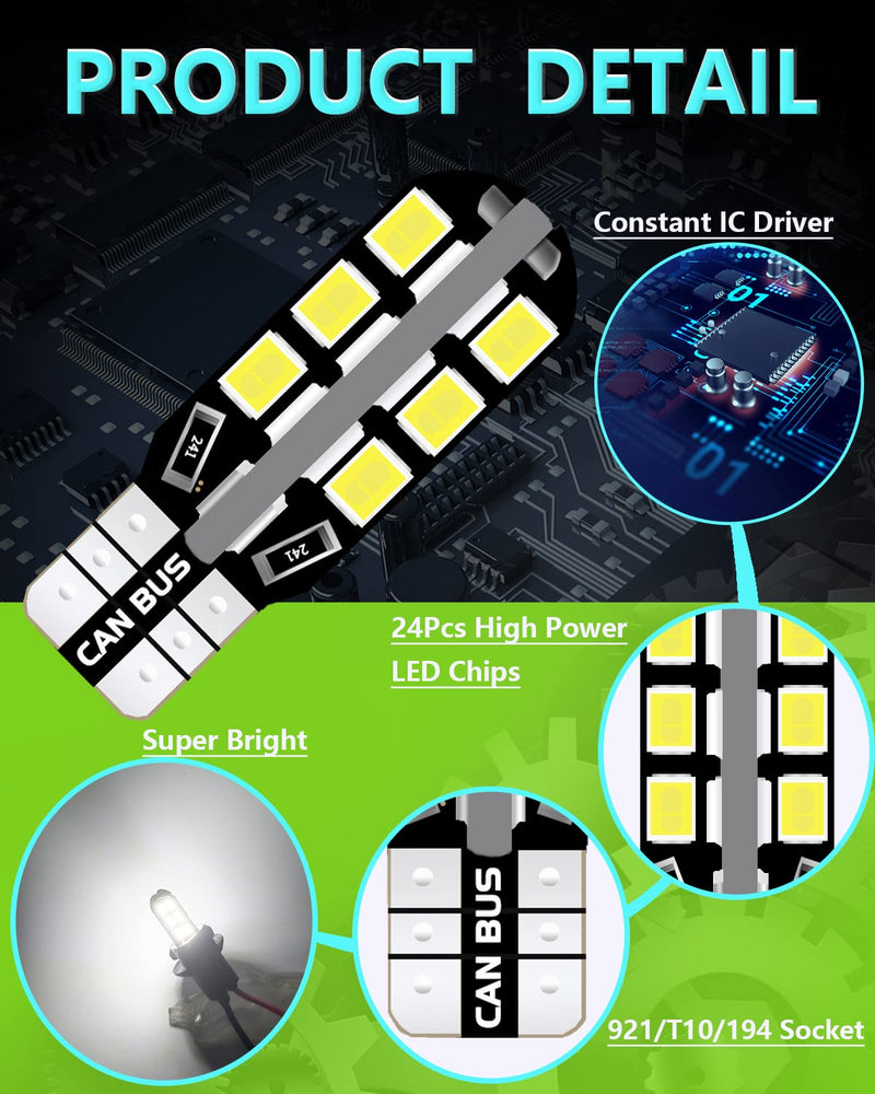 UNXMRFF T10 921 LED Bulbs White 922 912 194 LED Bulb 24-SMD Camper Light Bulbs for 12V RV Light Bulbs, Travel Trailer RV Interior Ceiling Dome Lights, Car Map lights, Dome lights, (Pack of 10) 10PCS