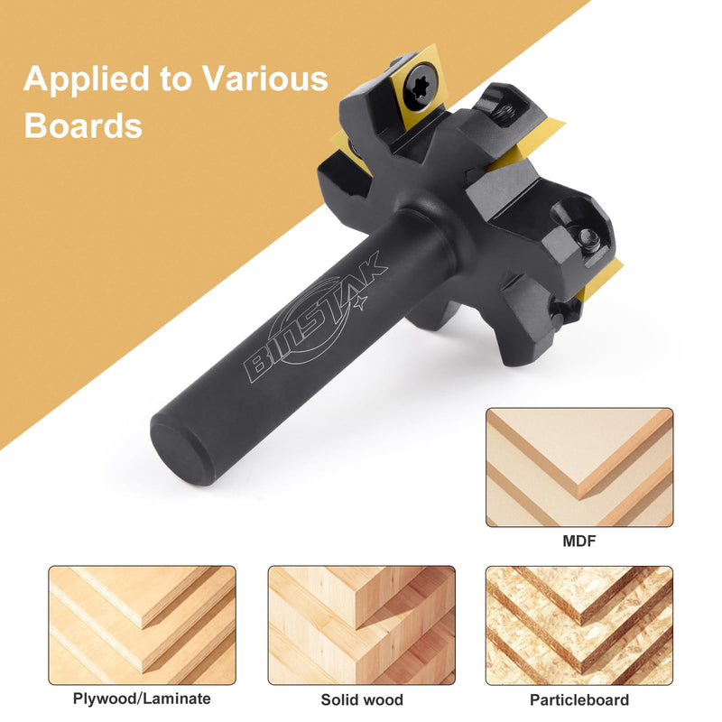 CNC Spoilboard Surfacing Router Bit, 1/2" Shank 2" Cutting Diameter, 6 Wings Carbide Insert Slab Flattening Router Bits Wood Planing Planer Bit Surfacing Bit 1/2" Shank-2" Cut Dia. (6 Inserts)