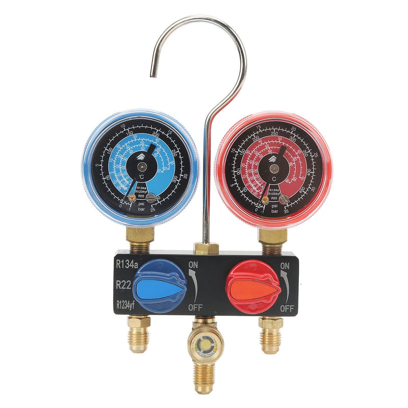 Yosoo Manifold Gauge R22 4 Pressure Gauge Refrigerant Fluorinated Enlarged for G1 R1234Yf R134A for Mini for G1 4 R22 R134A R1234Yf Miniature Manifold Fittings