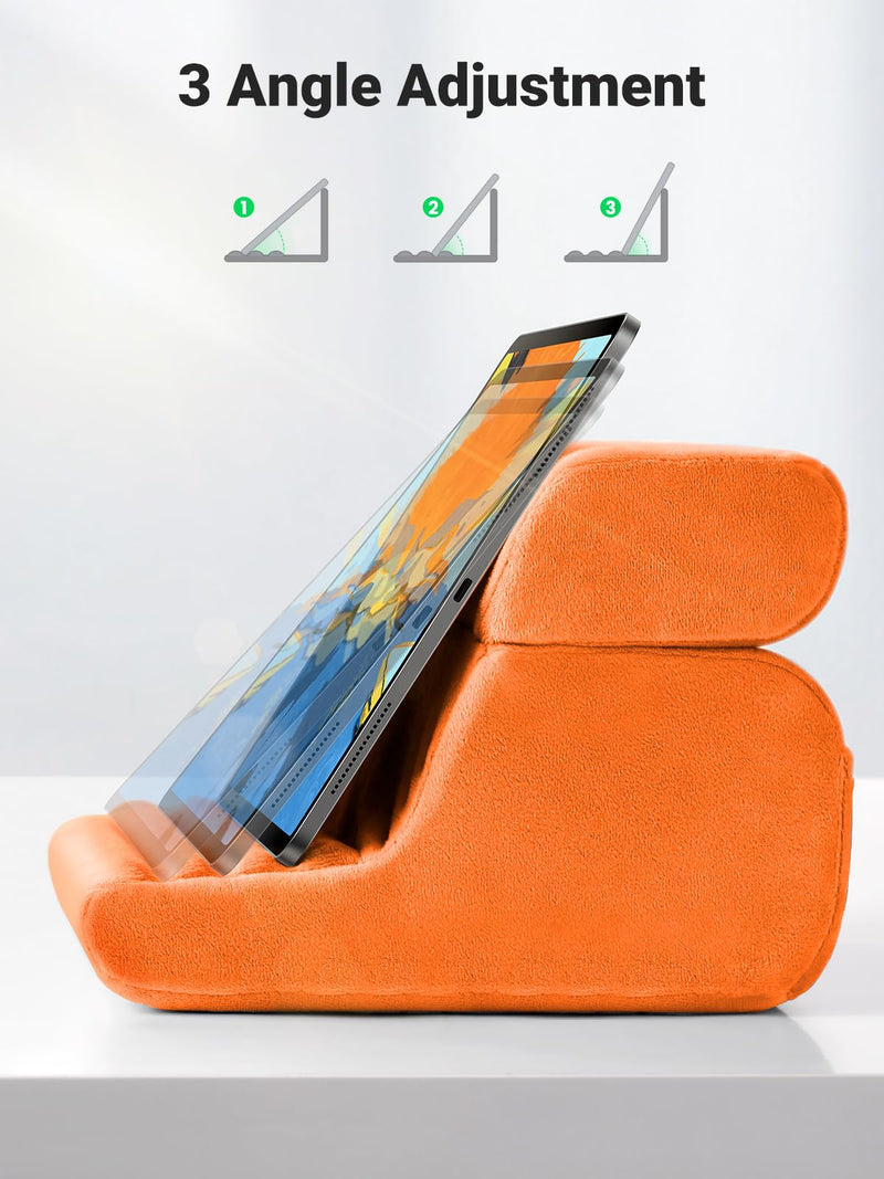 UGREEN Tablet Pillow Stand for Lap Soft Holder Bed with 3 Viewing Angles Adjustable Home Office Accessories Compatible with iPad Pro 13 12 11 10.5 Air Mini 5 4 3 2 Phone 16 15 14 E-Reader Orange