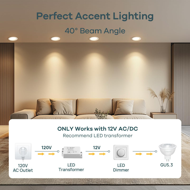Linkind MR16 LED Bulb Dimmable, GU5.3 Bi-Pin Base LED Light Bulbs, 6.5W (70W Equivalent) 3000K Warm White 640lm MR16 LED Spot Lights, Recessed, Tracking Lights, 12V Low Voltage, 6 Packs Gu5.3-warm White 6 Count (Pack of 1)