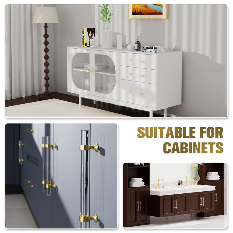 Cabinets Handles Crystal Kitchen Cabinet Knobs 6 Pack Dresser Hole Center 96mm Brushed Gold Brass Pulls, Glass Closet Drawer Drawers Cupboard Hardware, Bathroom Bedroom Pull 3 3/4 inch Hole Center : 3-3/4 Inch (96mm)