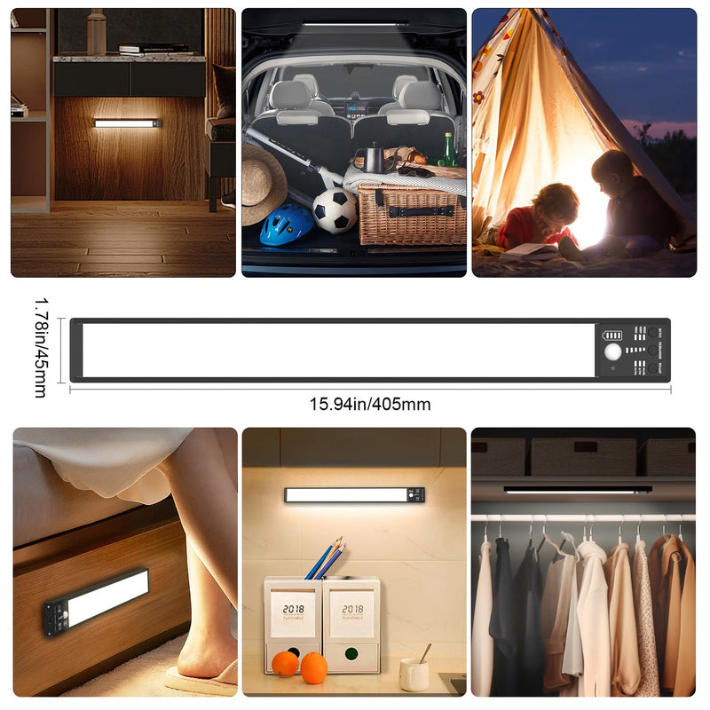 YELKO Under Cabinet Lights, 116LEDs Rechargeable Motion Sensor Light Indoor, 3200mAh 15.8inch Battery Operated Closet Light bar, Cordless Dimmable Under Counter Lights for for Kitchen (Two Pack)