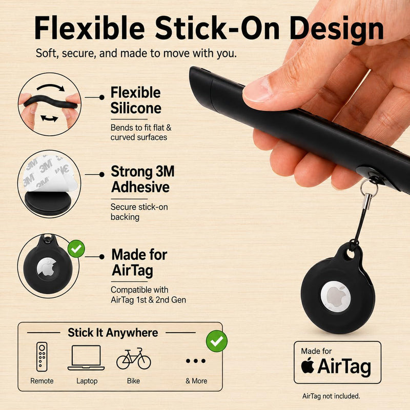 Case for AirTag 2nd Gen 2026 & 1st 2021, Silicone AirTag Holder with 3M Adhesive Sticker, Stick-On Air Tag Mount for TV Remote Control, Flexible Remote Finder Tracker Case (1) 1