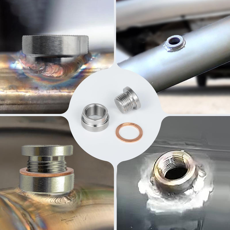 O2 Sensor Bung Weld in with Plug, 2 Set O2 Bung 304 Stainless Steel M18-1.5,Oxygen Sensor Bungs Plugs with Copper O-Ring for Automotive, Bike, Motocycle 2 Set Silver