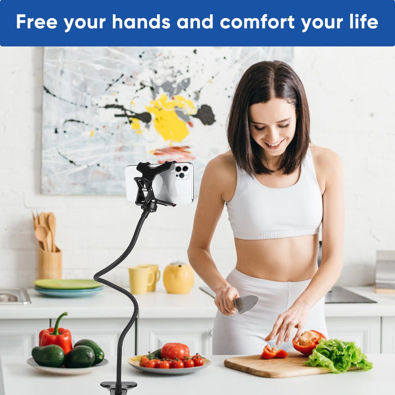 Gooseneck Phone Holder for Bed,Clip On Phone Holder for Desk,Lazy Bracket 360 Flexible Long Arm Cell Phone Stand with Clamp for iPhone 17 Pro Max 16 15 14 13 X SE Series,for All 4-7" Cellphone
