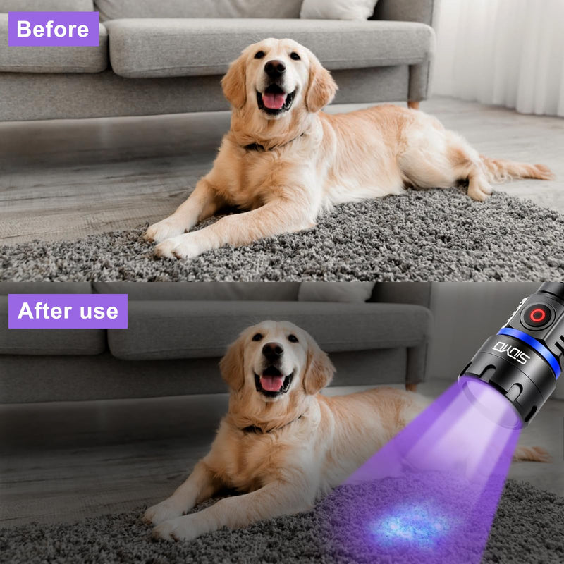 60W 365nm UV- Black Light Flashlight, USB Rechargeable Black Light, IP65 Waterproof Blacklight Flashlights for Pet Urine Detection, Resin Curing, Rock Hunting, Mineral Detection S-3535