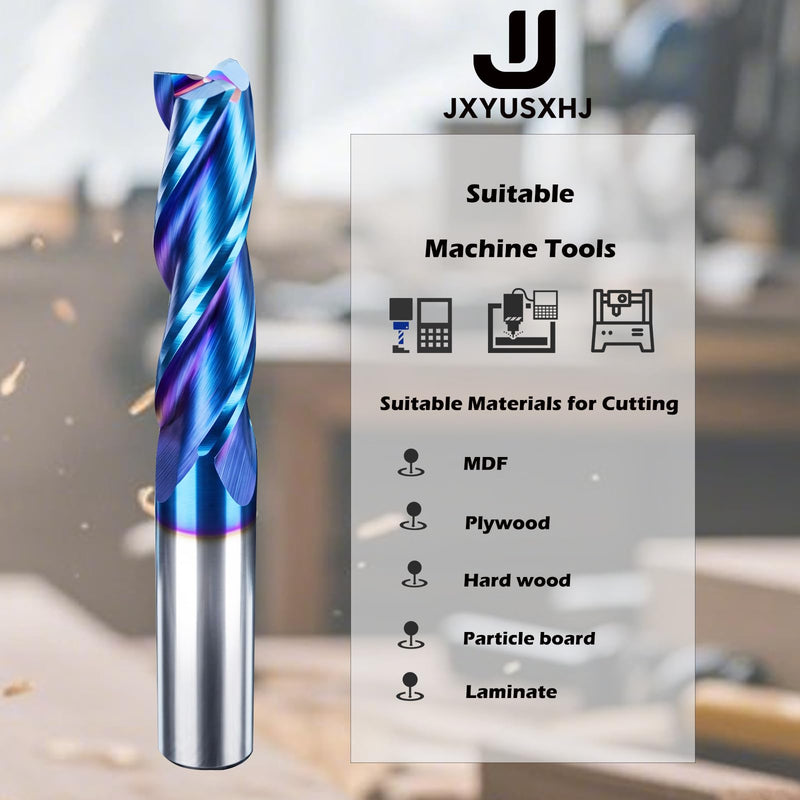 VIC034 CNC Router Bits 3 Fluter Up Cut 1/2 inch Shank 4 inch Total Length with Nano Blue Coating Solid Carbide Square End Mill for Wood Mortises Carving （Up Cut, 1/2S*1/2D*2CL*4OVL