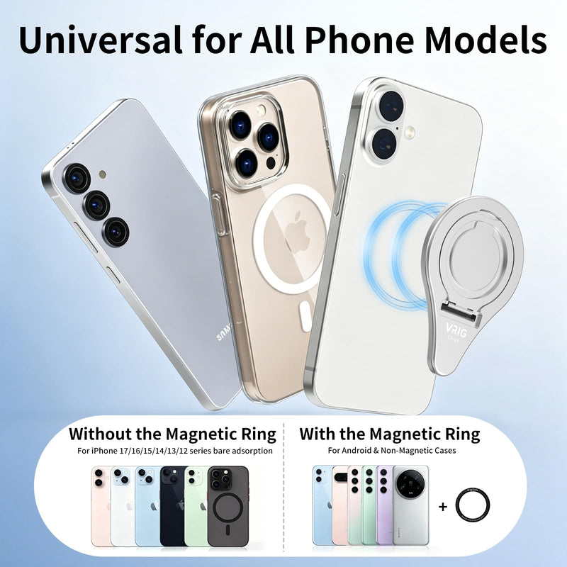 OM Magnetic Mount Phone Holder Clamp for Mag-Safe DJI Osmo Mobile 8P 8 7P 7 SE 6 5 4 Adapter,Quick Release Adapter Magnet Clip Clamp with Finger Ring Stand for OM Gimbal Stabilizer Accessories