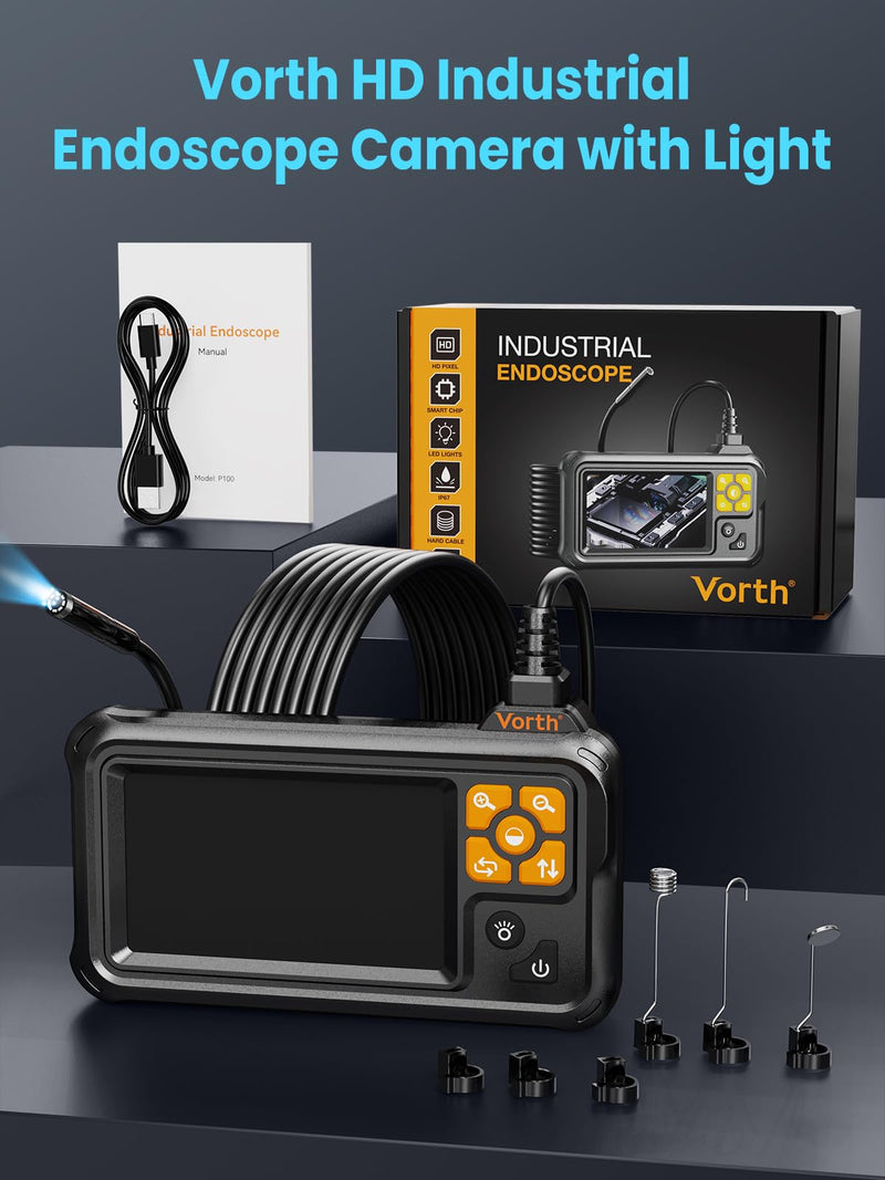 Endoscope Camera with Light, 4.3" IPS Screen 1080P Borescope with 8 LED Lights, 16.5 FT Semi-Rigid Cable Snake Camera, IP67 Waterproof Sewer Inspection Men Tool Single Lens P100-Single lens