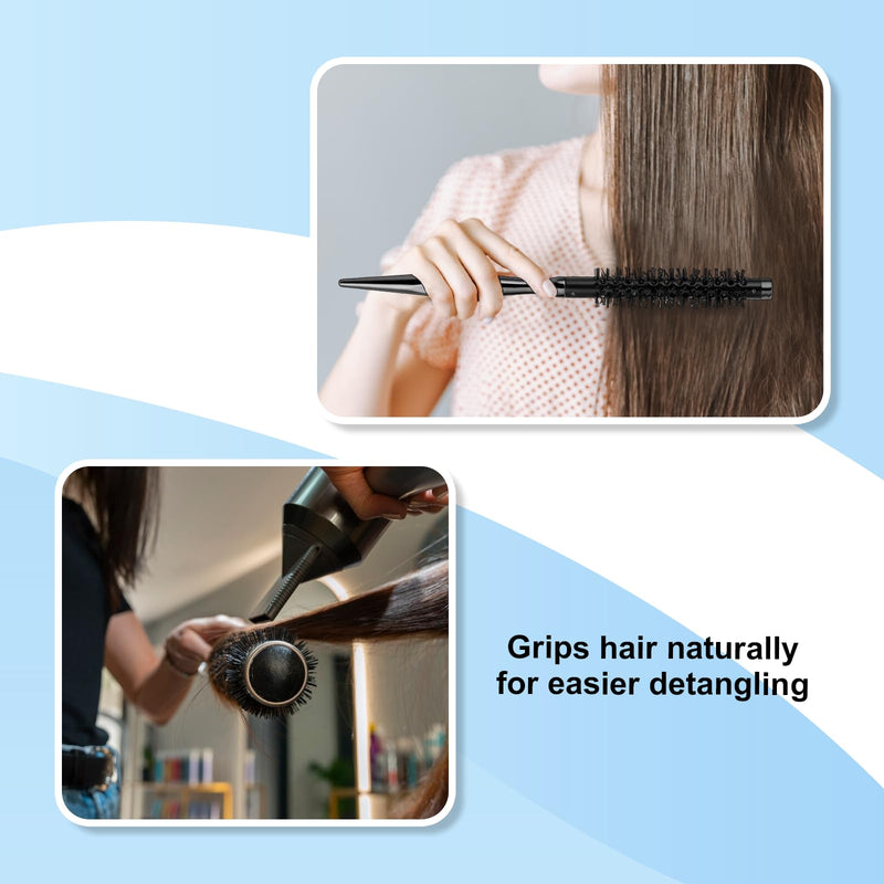 Small Curling Brush, Mini Quiff Roller for Blow Drying, Portable Round Travel Circle Brush With Smooth Handle and Nylon Bristles for Styling, Curling Short and Thin Hair Grey