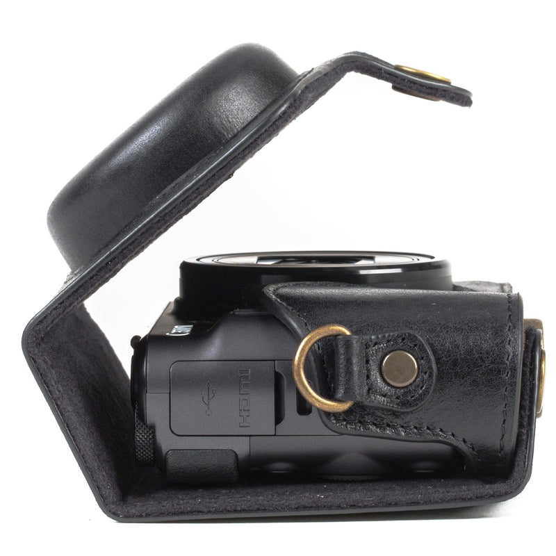 MegaGear MG1176 Canon PowerShot SX740 HS, SX730 HS Ever Ready Genuine Leather Camera Case with Strap - Black One Size
