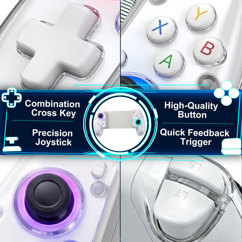 Phone Controller for iPhone 17/16/15/Android/PC/Switch, Wireless Mobile Gaming Controller with 8-Color RGB Lighting, Turbo, Bluetooth Gamepad Joystick Remote Play for PS5/PS4/Xbox/PC, Cloud Gaming