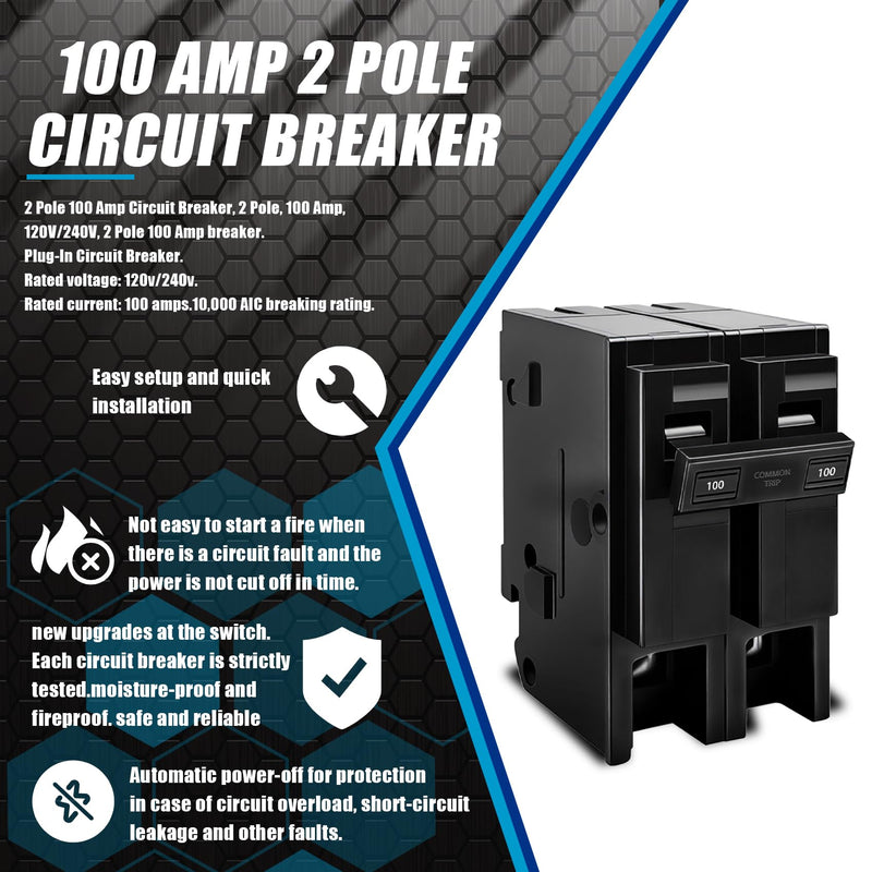 100 Amp 2 Pole Breaker,Replace for HOM2100 Circuit Breaker,100 Amp 2 Pole,120/240V,Compatible with Most Load Centers.Plug-in Circuit Breaker,Thehermal Magnetic Protection,5 Year Warranty 100 AMP