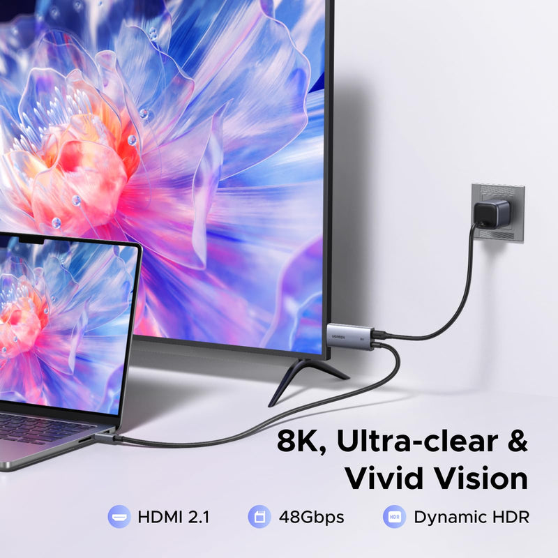 UGREEN USB C to HDMI Cable with 140W PD Fast Charging Adapter 8K@60Hz 4K@240Hz 2-in-1 Thunderbolt Unidirectional Type C to HDMI Compatible with iPhone, SteamDeck, MacBook, iPad, Galaxy S26, XPS, 6.6FT