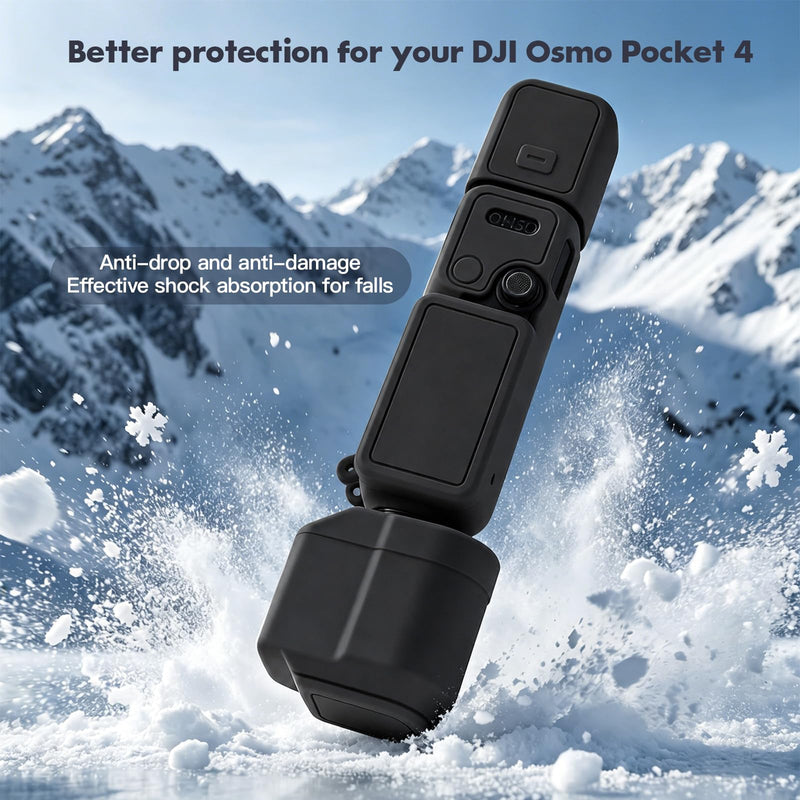 Silicone Protective Case for DJI Osmo Pocket 4, 4-in-1 Modular Cover Set with Lens & Screen Tempered Glass, Soft Anti-Scratch Material, Includes Anti-Loss Wrist Strap – Accessories (Black) Black