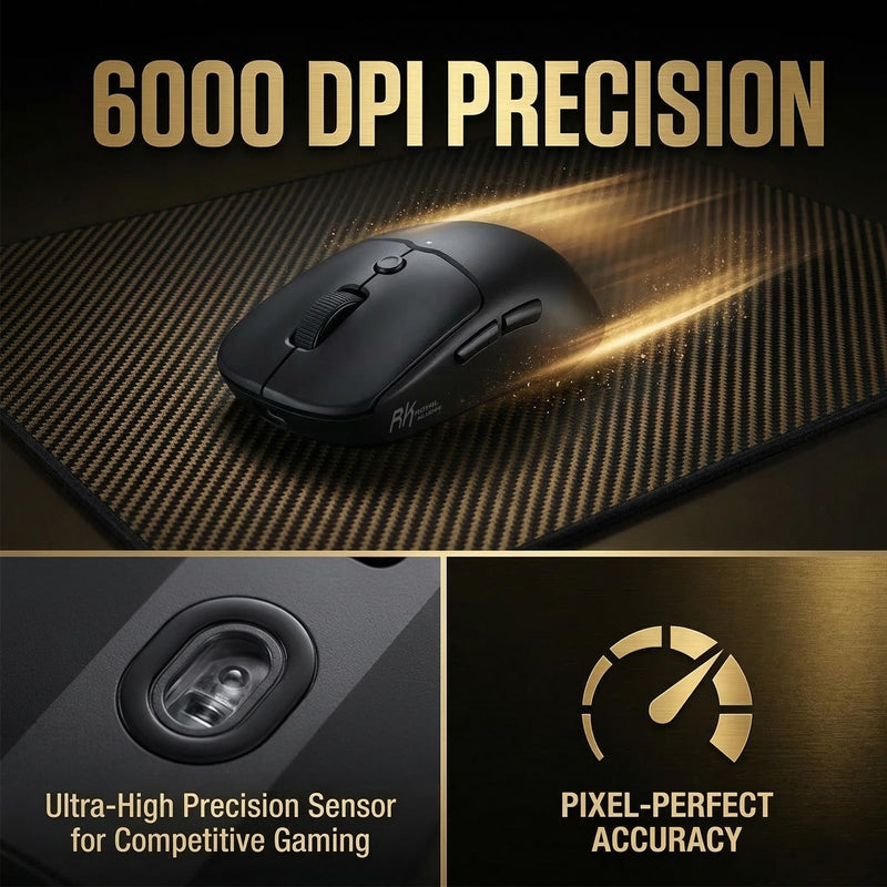RK ROYAL KLUDGE MO1 Wireless Mouse, 55g Ultra-Lightweight Computer Mice, 6 Programmable Buttons, Quiet Click, 2.4GHz/Bluetooth/Wired, 6000 DPI Optical Sensor, Black