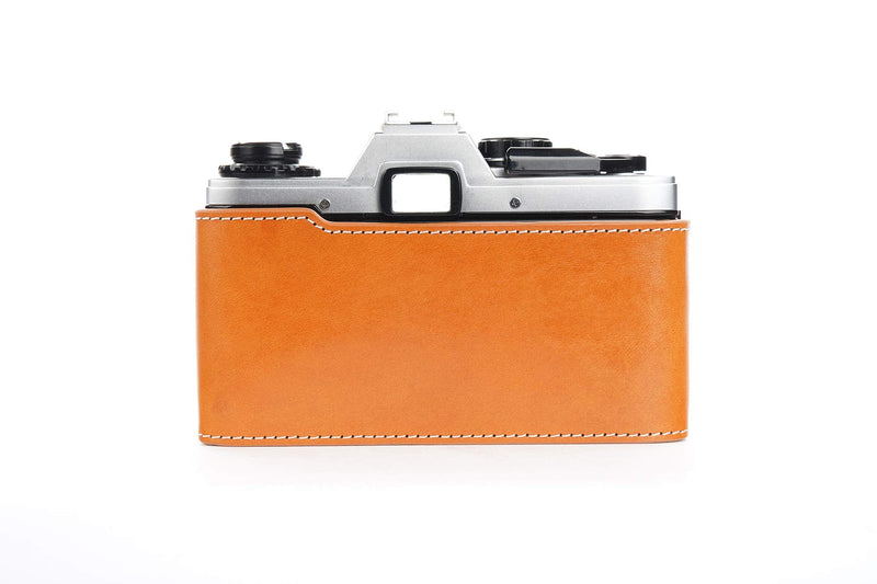 OM30 Case, BolinUS Handmade Genuine Real Leather Half Camera Case Bag Cover for Olympus OM10/30(with Handle) OM20(No Handle) Camera with Hand Strap (Yellow) Yellow