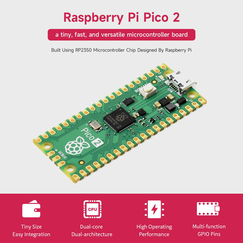 Waveshare 2PCS Raspberry-Pi-Pico-2-M, Compatible with Raspberry Pi Pico 2 Microcontroller Board, Based On Official RP2350 Chip, Dual-Core & Dual-Architecture Design, 3 Items, 2PCS Version