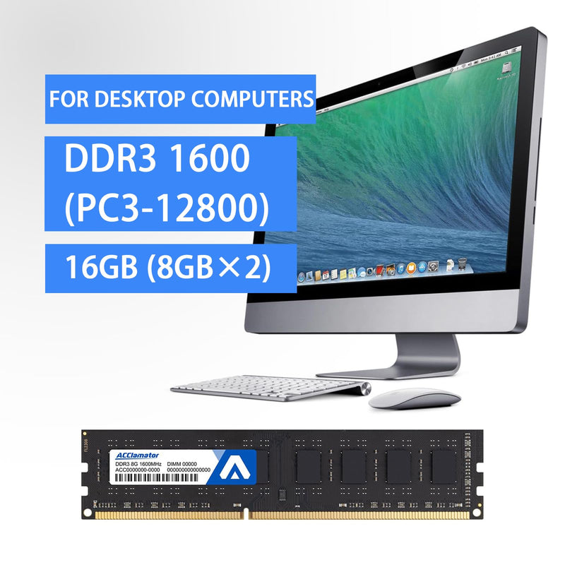 Acclamator DDR3 RAM 16GB (2x8GB) 1600MHz (PC3-12800) CL11 1.5V UDIMM | Non-ECC Unbuffered 240-pin PC Computer Desktop Memory Module Upgrade