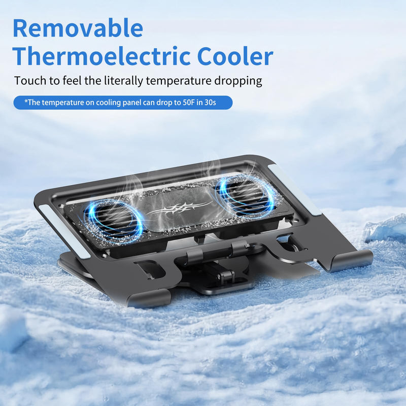 Laptop Cooling Pad with Detachable Fan & Cooler, 2-in-1 Laptop & Phone Stand, Adjustable Angle, 360° Rotatable Base, Carbon Steel, Ultra-Quiet & Super Sturdy for Laptop (Black) Black