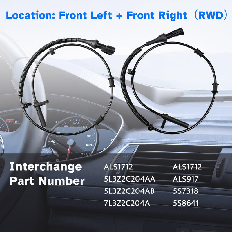 Front ABS Wheel Speed Sensor Left Right fit for RWD 2005 2006 2007 2008 Ford F-150 F150, 06 07 08 Lincoln Mark LT, Driver Passenger Side, ALS1712, 2pcs